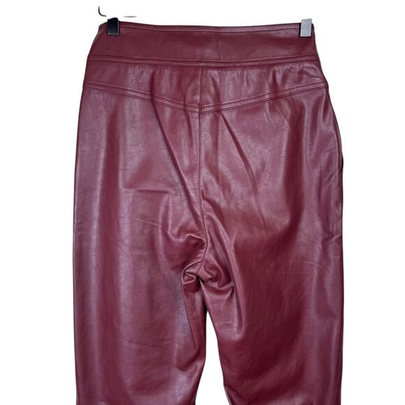 Lucy Paris Maroon Burgundy Faux Leather Cropped Bootcut High Waist Belted Pants - Picture 6 of 12